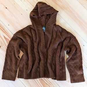 Vintage American Eagle Brown Cable Knit Relaxed Hooded Sweater Size Medium